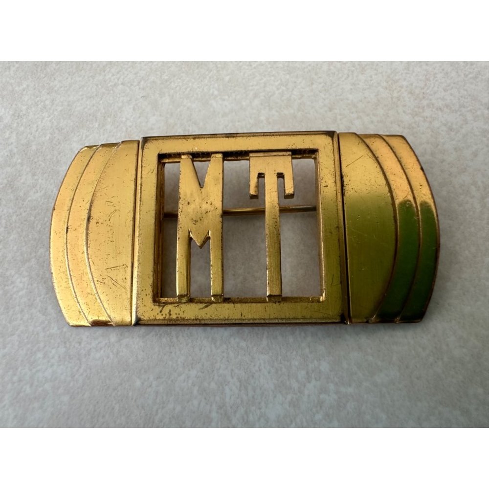 Monocraft vintage 1930s Art Deco gold plated MT mongram brooch pin